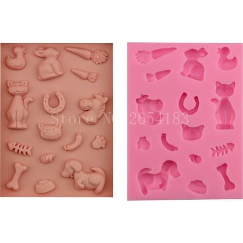 Baby Toy Animal Dog Cat Rabbit Duck Silicone Fondant Soap 3D Cake Mold Cupcake Jelly Candy Sugar Decoration Baking tool FQ1918
