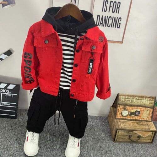 Spring autumn Baby Boy Toddler Clothes Set Denim jacket + hoodie + pants 3pcs Cotton boys Outfits 2-6yrs baby clothing set