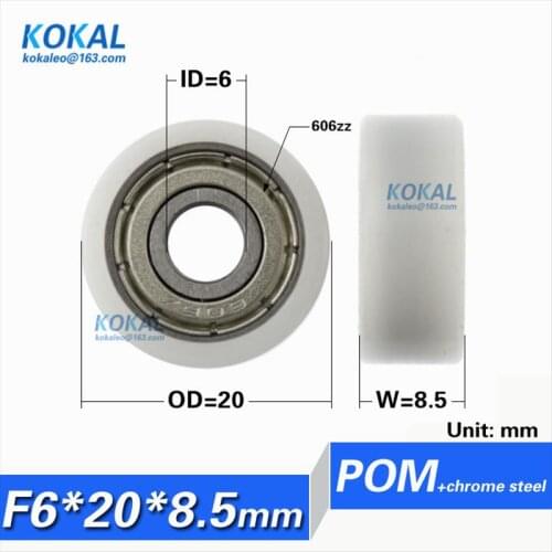[F0620-8.5] 10PCS flat type 606zz ball bearing coated with pom sliding door window guide micro pulley roller 6*20*8.5mm 0620K