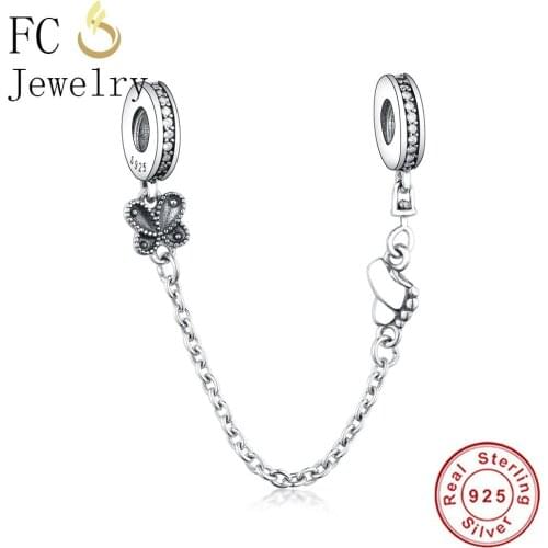 FC Jewelry Fit Original Brand Charm Bracelet Pulsera 925 Sterling Silver Decorative Butterfly Beads Safety Chain Clip Berloque