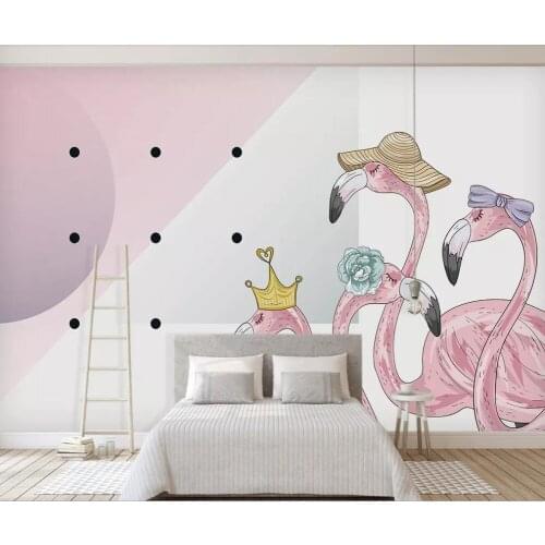 Customized 3D mural wallpaper simple flamingo background decorative painting