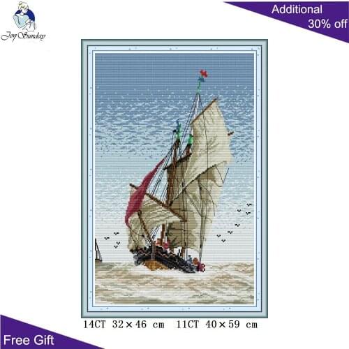 Joy Sunday Everything Goes Smoothly Cross Stitch FA083 14CT 11CT Counted and Stamped Sailing Needlework Cross Stitch Kits