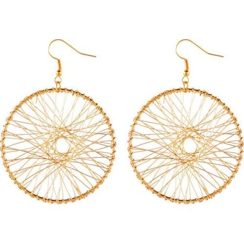 Korea hollow mesh Dream catcher earrings earrings female sense of cold wind temperament simple round earrings