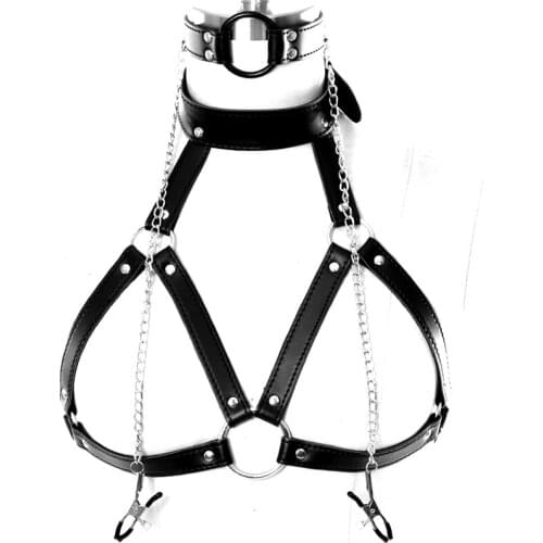 Punk Style Leather Harness Bra Adjust Tops Cage Bra With Metal clip Body Bondage Harness Dance Festival Rave Wear Lingerie