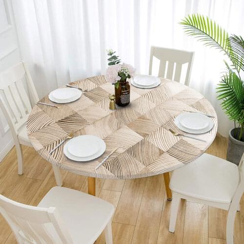 80/120/140cm Round Printed Tablecloth Waterproof Oilproof Elastic Table Cloth Covers Home Kitchen Table Protector Decoration