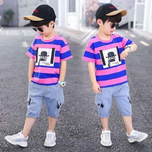 Summer T-shirt+Shorts Casual 2PCS Suits Student Kids Boys Clothing Sets For 3 4 5 6 7 8 9 10 11 12 Year Cool Boys Clothes Set