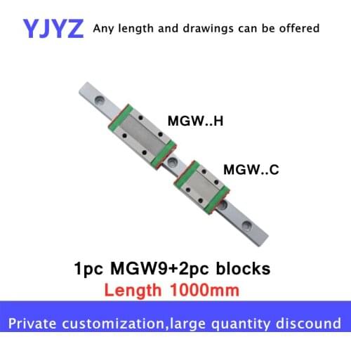MGW9 miniature Linear guide L=1000mm + 2pc linear sliders The slider can be selected :MGW9C/MGW9H for cnc parts