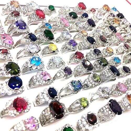 MixMax 30PCs Fashion Womens Rings Gold Silver Plated Rhinestone CZ Stone Party Jewelry Wholesale Lot Size 6-10 Mix Styles