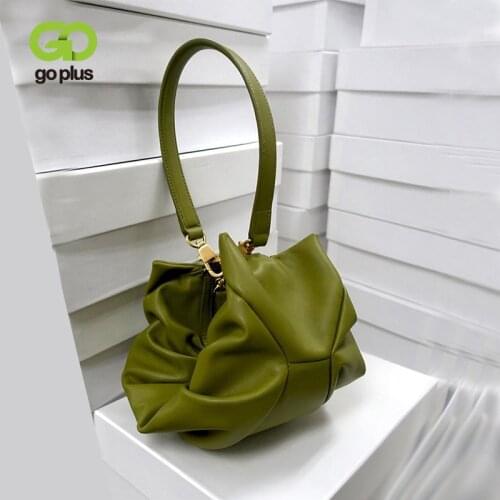 GOPLUS Fashion Hobos Women Handbags 2021 New Korean Elegant Soft Leather Solid Color Pleated Tote Bag Sac A Main De Luxe