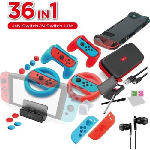 For Nintend Nintendo Switch 34 in 1 Game Accessories Set Black Blue Travel Carrying Bag Screen protection Case Charging Cable