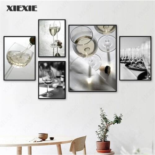 Wall Art Prints and Posters Yellow Champagne Wine and Bottle Kitchen Tower Canvas Painting Pictures for Dining Room Decoration