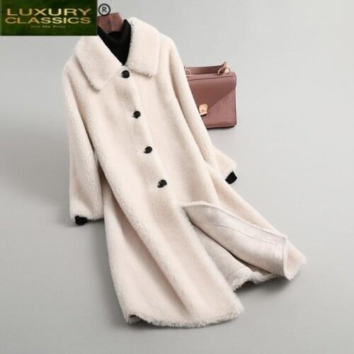 Fur Natural Coat Real Women Winter Sheep Shearing Jacket Korean Fashion Ladies Clothes 2021 Thick Warm Long Coats YT002