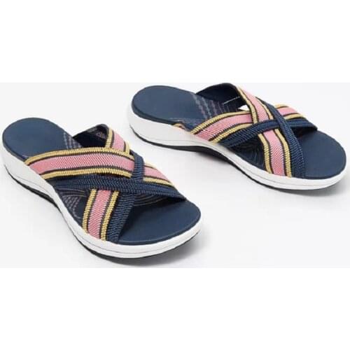 Kalsooni 2021 NEW Women Flat Sandals Comfortable Eastic Beach Shoes Summer Cross Wedges Daily Slippers