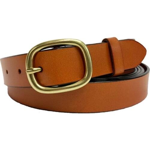 New Genuine Leather Belts for Women Gold Pin Buckle Cowskin Belt for Dress Jeans Vintage Design Female Luxury Strap Belt