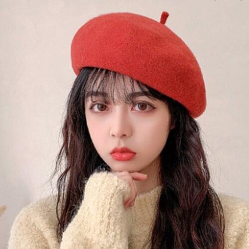 Autumn and winter hat 100% pure wool beret French artist beret female painter hat retro girl beret female warm walking cap