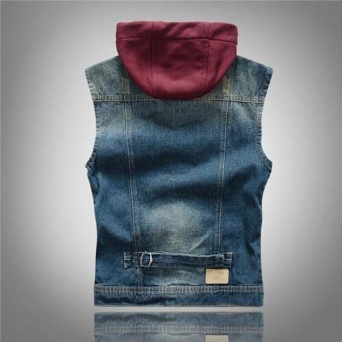 Autumn Mens Waistcoat Korean Fashion Casual Punk Style Vintage Hooded Vests Slim Motorcycle Hat Detachable Washed Man Denim Coat