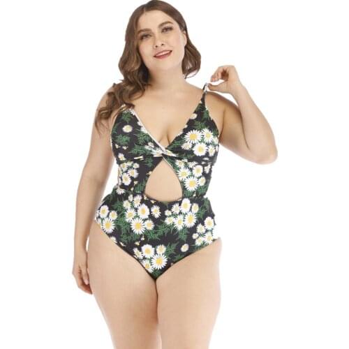 Swimsuit Monokini Female Large Womens Plus Size Swimwear One Piece Tummy Control Floral Bikini Cut Out Swim Bathing Suits 4XL
