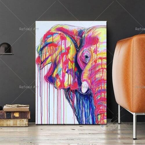 Popular Hand-Painted High Quality Modern Abstract Animal Pink Splash Ink Art Elephant Oil Painting For Living Room Wall Decor