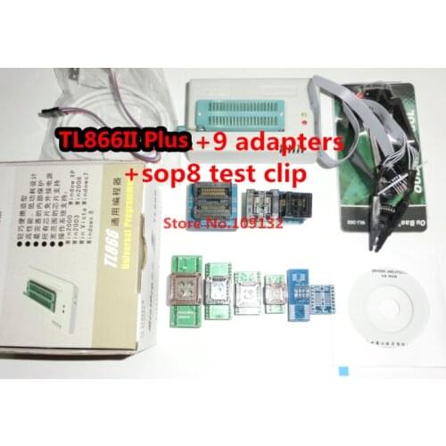 V7.03 XGecu TL866II Plus programmer + 9 adapters + SOP8 test clip better than TL866A TL866CS Support Russian polish