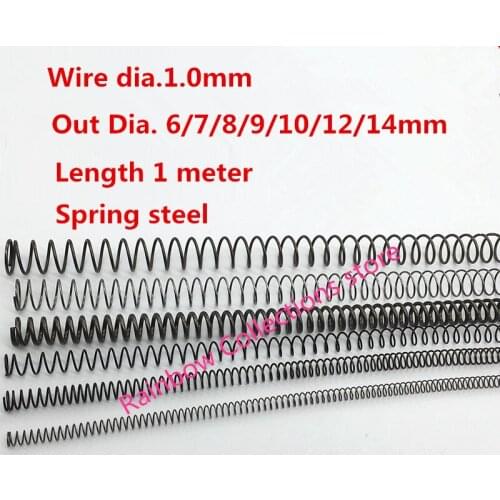 2pcs/lot Spring steel Compression spring Thin wire spring Wire dia. 1mm Out Dia. 6/7/8/9/10/12/14mm Length 1 meter