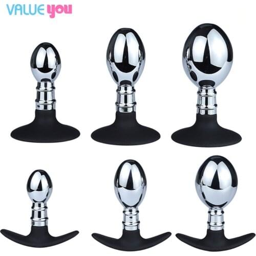 Silicone suction cup base metal anal plug adult sex toy butt plug stainless steel anal butt plug