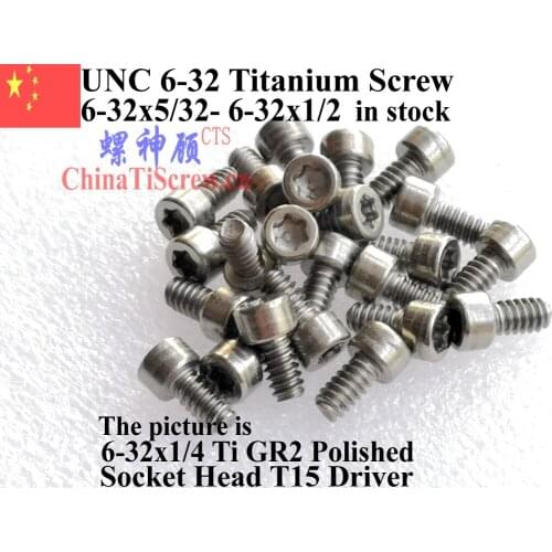 T15 Driver Titanium screws 6-32x5/32 6-32x1/4 6-32x5/16 6-32x3/8 6-32x1/2 Socket Cap Head Ti GR2 Polished