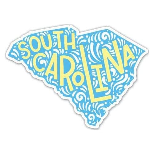 South Carolina Shape Cute Letters Native Local - 3" Vinyl Sticker - For Car Laptop I-Pad Phone Helmet Hard Hat - Waterproof