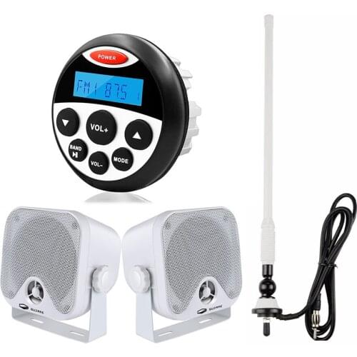 Waterproof Marine Stereo Audio Radio Bluetooth Receiver Car MP3 Player+4inch Marine Speakers+FM Antenna For RV ATV Motorcycle