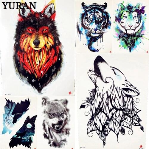 Summer Style Indian Red Fire Wolf Temporary Tattoo Flash Men Body Art Painitng Water Color Tattoo Stickers Women Makeup Tips