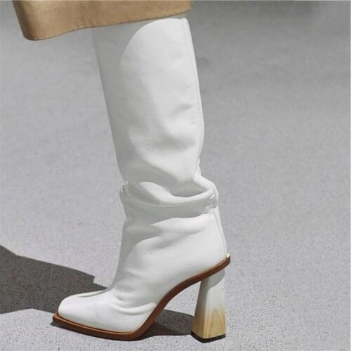 Fashion Knee-High Boots Women 2020 Spring/Autumn Leather High Quality Shoes Women Luxury Square Toe High Heels Zapatos De Mujer