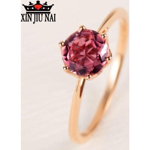 925 sterling silver Rose gold single diamond inlaid round candy light luxury six-claw elegant pomegranate ruby womens ring