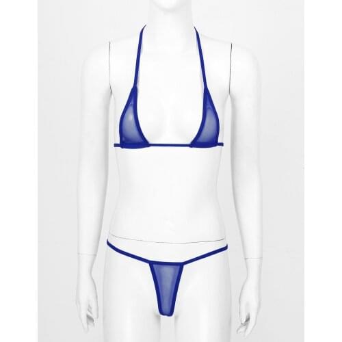 Womens Lingerie Exotic Sets See-through Two-Piece Triangle Bikini Transparent Hollow Out Lace-up Bra with T-back Briefs Thongs