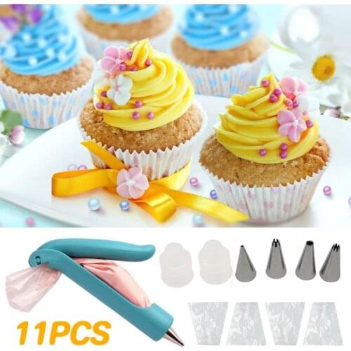 11pcs / Set Piping-Nozzles Silicone Pastry Bag Kit Cake Decorating Tools DIY Icing Piping Cream Reusable Kitchen Accessories