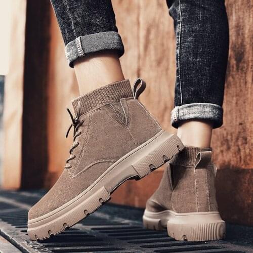 2020 Autumn Wild Casual Mens Boots Tooling Fashion Shoes Big Head Leather Shoes British Style Socks Mouth Military Boots