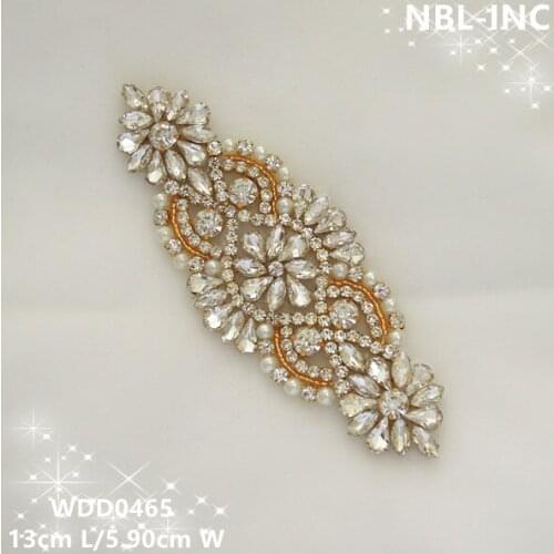 30pcs) Wholesale hand beaded sewing crystal glass gold rhinestone applique iron on for dresses WDD0465