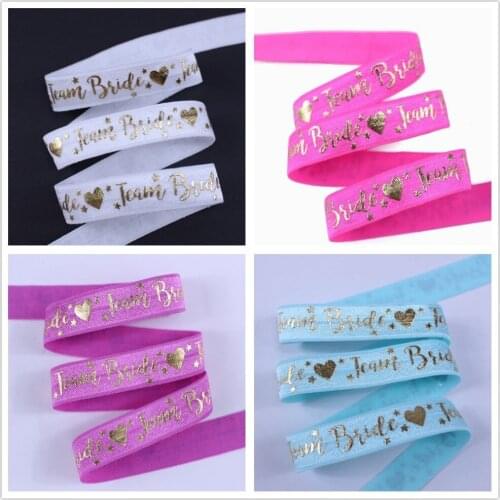 4 colors 5/8" Gold Foil Team Bride printed Fold Over Elastic welcome custom design
