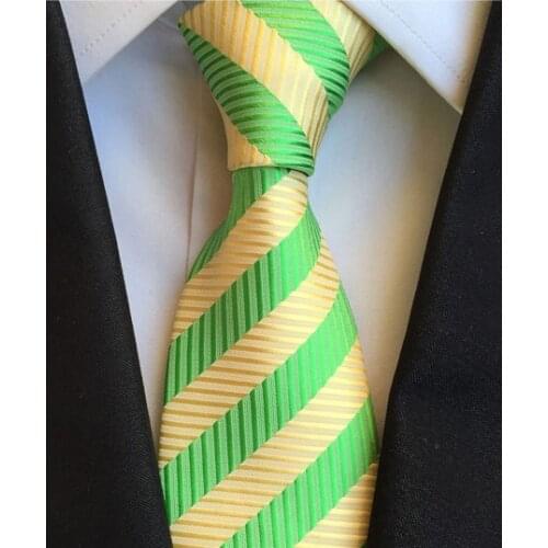 8cm New Design Tie Stylish Formal Occasion Woven Necktie Yellow with Green Diagonal Stripes