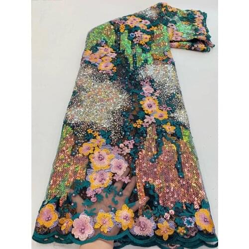 African Lace Fabric Latest Nigerian Sequins Lace Fabrics High Quality French Mesh Net Lace Sequence Fabric JJN726