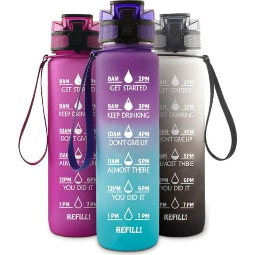 1L Large Capacity Water Bottle With Bounce Cover Time Scale Reminder Frosted Leakproof Cup For Outdoor Sports Fitness