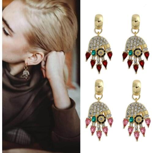 Dvacaman 2021 New Unique Design Rhinestone Finger Shaped Drop Earrings for Women Fashion Crystal Earrings Statement Jewelry Gift