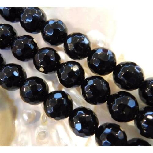 Fashion Faceted 8mm Black Onyx Onyx Round Loose Beads chalcedony stone 15"