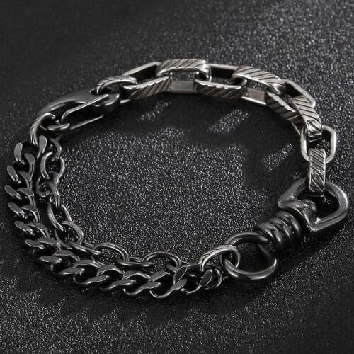 Vintage Double Chain Link Men Bracelet Handmade Stainless Steel Mens Bracelets Male On Hand Jewelry Accessories Gifts Boyfriend