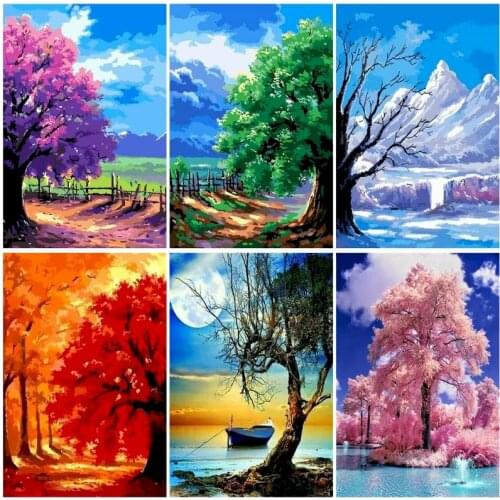 Frame Painting By Number Art Tree Set On Canvas DIY Kits For Adults Kits Acrylic Paints Picture By Number Home Decoration Gift
