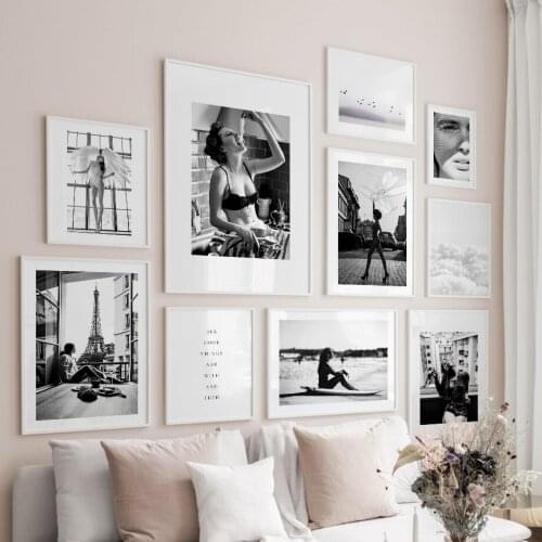 Wall Art Canvas Painting Paris Fashion Angel Girl Black White Photo Nordic Posters And Prints Wall Pictures For Living Room
