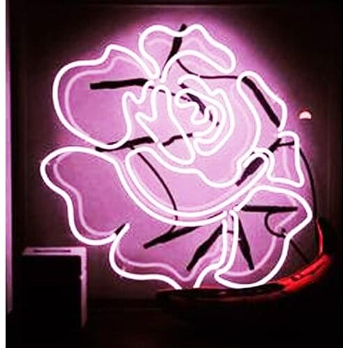 Neon Sign For Romantic Rose Lamp real glass tubes resterant decorat room Pink light Home Cute Hotel DISPLAY Impact Attract light
