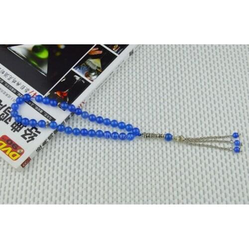 New Arrival !! Natural Blue Stone bead Islamic musilm 33 prayer beads tashih Rosary beads Misbaha by Free shipping;100% Original