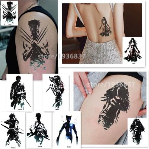 Nu-TATY Temporary Tattoo Black Oil Painting Series Of Characters 8 Set Tattoo Stickers Wolverine Scarlet Witch