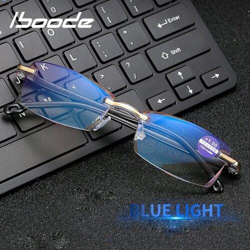 Iboode Rimless Reading Glasses Women Men Anti Blue Light Blocking Computer Reading Glasses Ultralight Presbyopia Eyewear +1.0~4