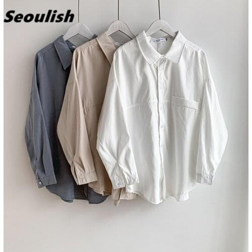 Seoulish Autumn Winter 2021 New Elegant OL Style White Womens Blouse Turn-down Long Sleeve Shirts Chic Female Workwear Tops