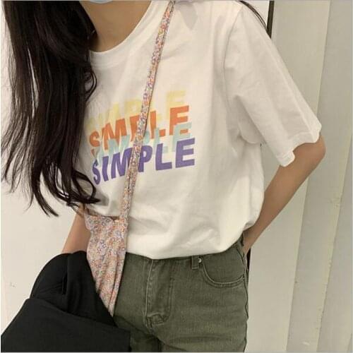 Basic Style T shirts Women Letters Print Short Sleeve Round Neck Women Tops Tees Spring Summer Tee shirt Femme